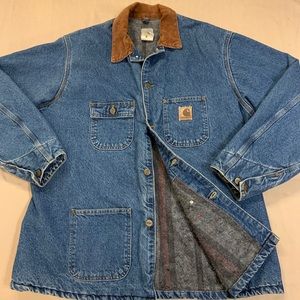 USA Carhartt C59DST Men's Denim Blanket Lined Button Front Chore Jacket XL reg.